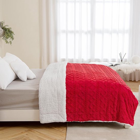 Cuddly Blanket Sofa Blanket 130 x 150 cm Lamb Blanket Striped Fluffy Soft Blanket Sofa Throw Couch Blanket for Bed Sofa Living Room Light Red