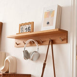 Coat Rack 70 cm, Coat Hook with 6 Hooks, Wall Coat Rack with Shelf, Wall Shelf, Solid Oak Floating Shelf, Wooden Wall for Bedroom, Living Room, Kitchen, Coats