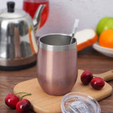 2 stuks wijnbekers roestvrij staal, stemless wijnbekers met deksel, dubbelwandige onbreekbare reisbeker voor melk, koffie, wijn, bier, champagne, cocktails, roségoud