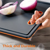 Linoroso Snijplank kunststof keukenplank ontbijtplankje set van 3 snijplanken met sapgleuf, ontdooiplank fruitplank antislip snijbestendig antibacterieel vaatwasmachinebestendig - lavaoranje
