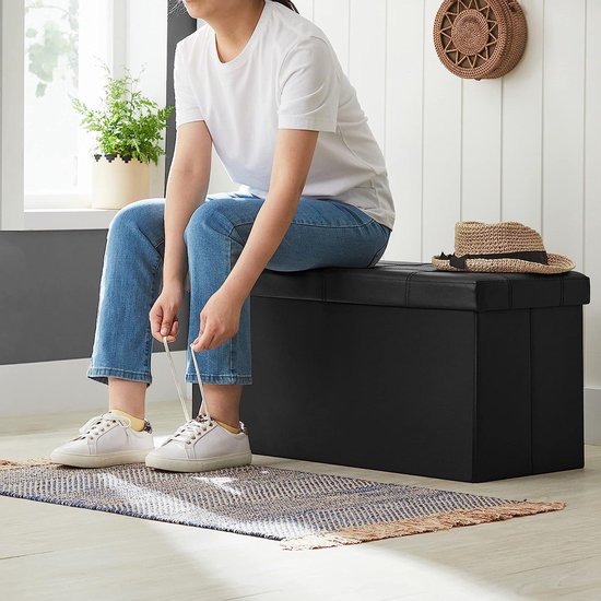 Kruk 80 liter, opbergdoos, voetenbank, opvouwbaar, tot 300 kg belastbaar, kunsthoes leeg, stof aarde, zwart