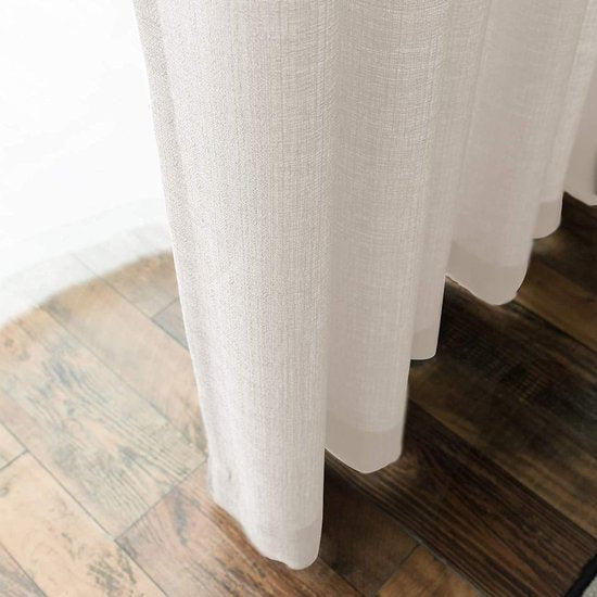 Gordijnen beige transparant linnen look gordijnen met ogen voor woonkamer slaapkamer set van 2 225x140cm