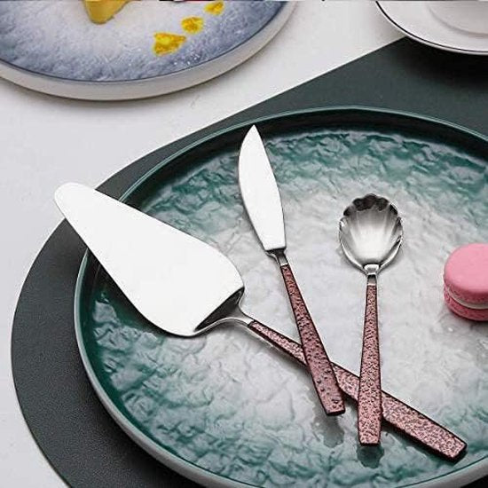 30-delige bestekset met handvat in maanoppervlak en glanzende gouden titaniumcoating, moderne roestvrijstalen bestekset, bestekset, 6 couverts.