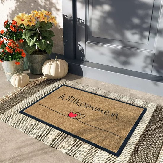 Welkomstdeurmat voor antislip buiten- en binnenmat met entreetapijt, schone mat met antislip achterkant, sterke vuildeurmat voor voordeur, bruin