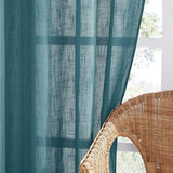 Curtains Living Room Eyelet Curtain Linen Look 2 Pieces H 240 x W 132 cm Curtains Semi-Transparent Decorative Curtains for Balcony Door Linen Look Curtains Teal Blue