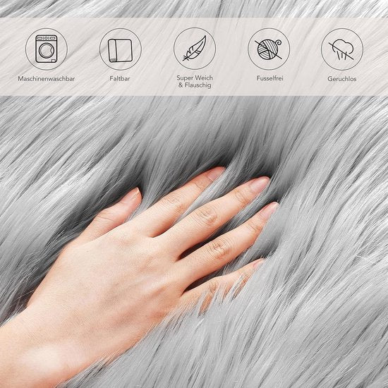 Schapenvacht Tapijt, Imitatiebont Lamsvacht - Schapenvel Imitatievacht | Kunstbont Tapijt Slaapkamer Woonkamer - Wasbaar Bont Tapijt, Decoratiebont - Grijs - 45 cm - Rond