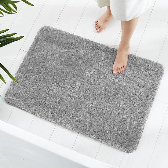 Vloerkleed, 50 x 80 cm Pluizig microvezel wasbaar badtapijt, badmat, antislip badkamertapijt voor badkamer, woonkamer (grijs)