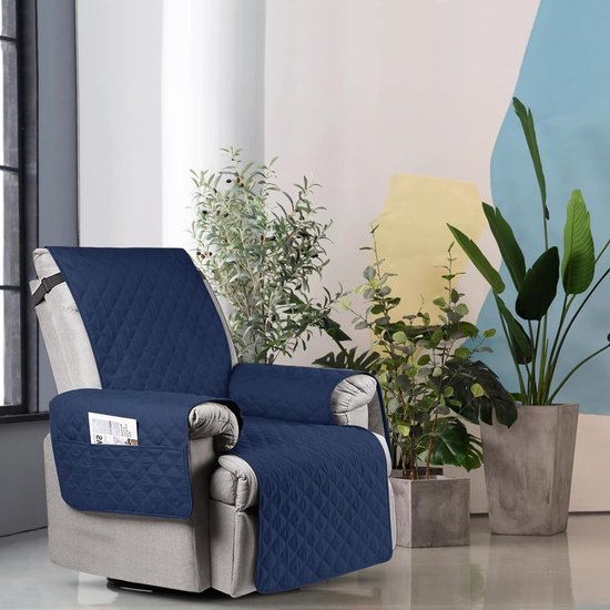 Fauteuilbeschermer voor televisiestoel - waterdichte relaxstoel - stoelbeschermer met zakken en armleuningen - 1-zits, stoelbekleding, antislip, stoelbekleding voor meubelbescherming - Blauw