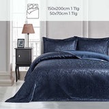 ELART bedlinnenset sprei 150x200 cm en 50x70 cm 1 kussen | Bed Gooi Deken voor Zomer Gewatteerde Deken voor Bed Sofa Gooi | Jacquard Stoffen Deken Zacht en Modern (Marineblauw)
