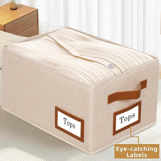 3 stuks stoffen opbergdozen, opvouwbare opbergkist, organizer met handvat, grote opbergmand, opbergdozen voor kledingkast, kleding, boeken en speelgoed (40 x 30 x 20 cm, beige)