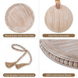 Serveerdienblad groot decoratief dienblad: vintage houten dienblad rond roze wit gewassen met houten kralen slinger rustiek hout decoratief dienblad 45 cm kaarsenplateau voor thuis voetenbank woonkamer