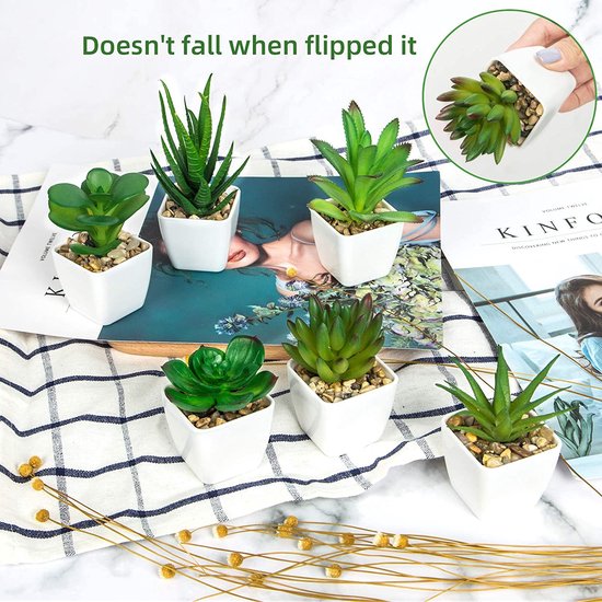 6 stuks Kunstplanten voor Buiten, Kunstplanten, Badkamer, Kunstplanten in pot, Kunstvetplanten, Tafeldecoratie, Huis, Balkon, Kantoor, Decoratie, Herbruikbaar (groen)