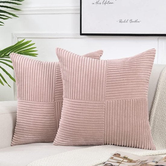 Set van 2 kussenslopen, corduroy, 60 x 60 cm, roze, effen, wollig, kussensloop, decoratief kussen, decoratie voor bank, slaapkamer, woonkamer, balkon