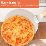 Pizzaschuiver, pizza schep metaal met houten handvat en roestvrij stalen metalen dienblad voor zelfgemaakte pizza's, gebak, deeg, brood, gebak enz. Heavy Duty ovenschuiver, 25 cm