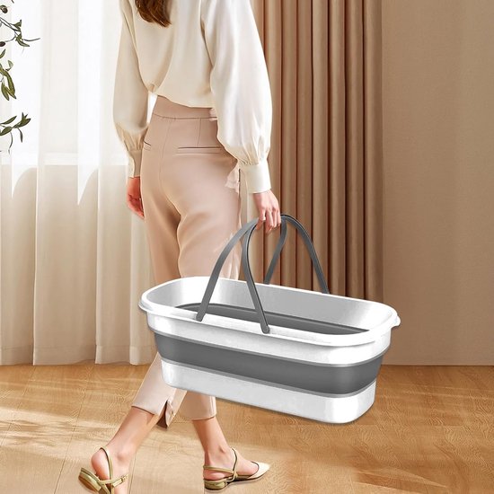 Grote platte mop, posemmer, platte mopemmer, opvouwbare draagbare mopemmer, opvouwbare poetsemmer met handvat, voor grote vloeroppervlakken (wit)