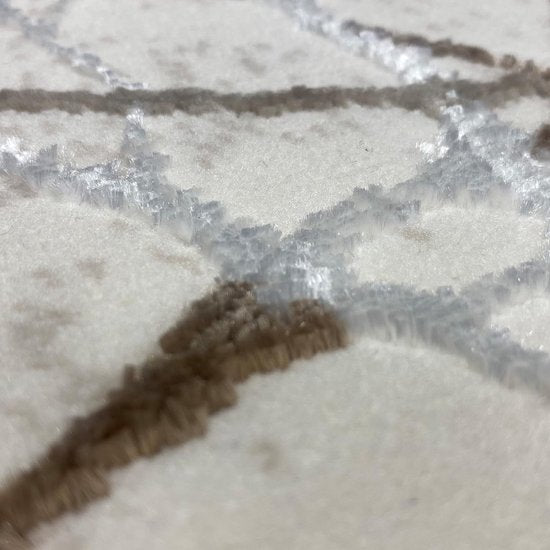 Designer loper tapijt hal & slaapkamer | abstract glanzend takkenpatroon licht donker effect crème, afmeting 80 x 300 cm