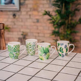 koffiemokken set van 4 bloemendesign - grote keramische koffiemokken ca. 300 ml - kleurrijke thee-mokken met handvat - cadeau voor vrouwen - koffiemokkenset 4-delig (Green Leaves)