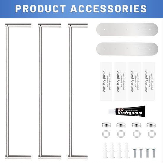 Towel Rail No Drilling - Towel Rail Bathroom Extendable 37-70 cm - Stainless Steel Towel Rail Wall Shelf for Bathroom Kitchen - 2 Installation Methods, Silver