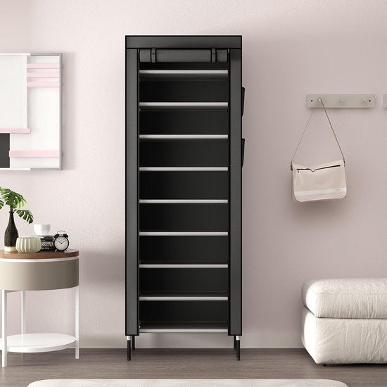 10 lagen 16 mm extra dikke staven stevige schoenenkast opbergorganizer standaard 58 x 28 x 170 cm met extra dikke Oxford stof stofdichte hoes houdt tot zwart