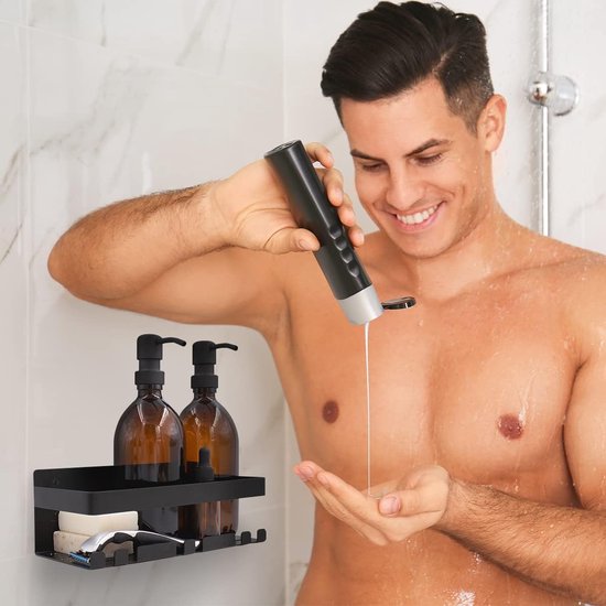 Doucheplank, roestvrij staal, zwart, 3 m, zelfklevend, zonder boren, doucheplank, badkamer, douchehouder, doucheplank, shampoohouder voor het opbergen van de douche, badkamerorganizer