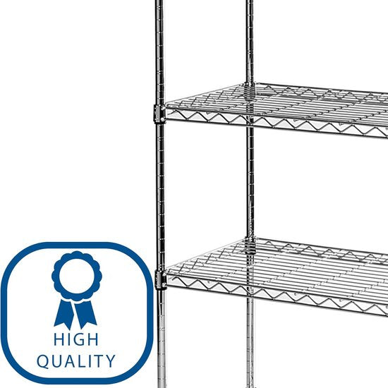 4 verdiepingen staaldraadrek met wielen, 76,2 cm x 35,6 cm x 121,9 cm H, metaal, geplateerd chroom, 76,2 cm B x 35,6 cm D.