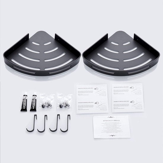 Shower Shelf No Drilling Corner - Shower Shelf No Drilling Black Matt - Shower Shelf Corner Bathroom Organiser Bathroom Shelf with Strong Adhesive, Aluminium Corner Shelf Bathroom Pack of 2