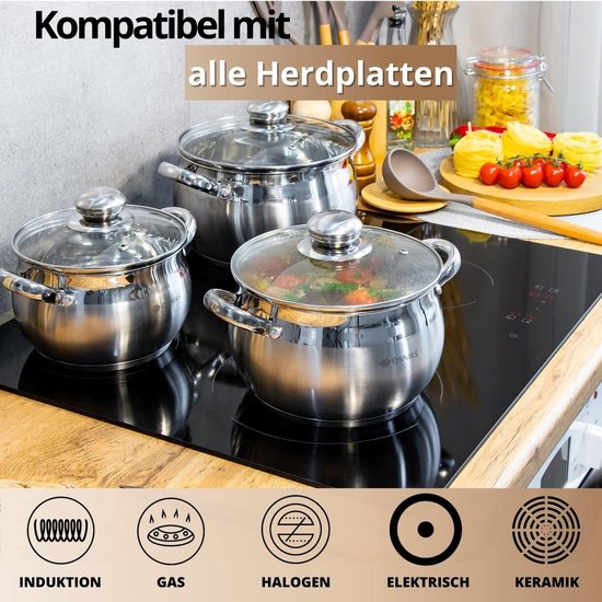 Classic Inductie kookpan roestvrij staal met deksel - kookgerei set voor alle warmtebronnen - 2,9 L, Ø 18 cm