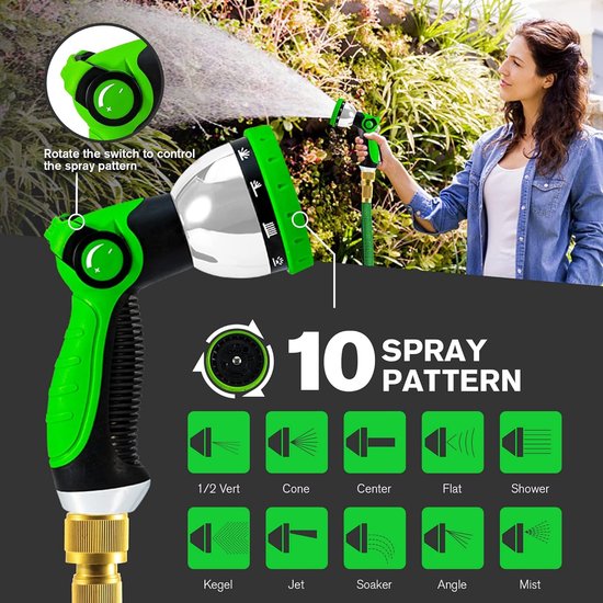 Flexibele tuinslang, rekbare waterslang met 3-laagse latexkern, 45 m, 10 functies tuinslang, metalen verbinding, slang ideaal voor tuinieren en huishouden