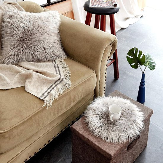 Schapenvacht Tapijt, Imitatiebont Lamsvacht - Schapenvel Imitatievacht | Kunstbont Tapijt Slaapkamer Woonkamer - Wasbaar Bont Tapijt, Decoratiebont - Grijs - 30 cm - Rond