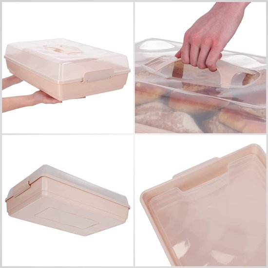 KADAX - Taarten- en gebakdoos met deksel, 44 x 30 x 12,5 cm - taarthouder van kunststof, transportbox met handvat, bakvorm, voor blikken cake, muffins, rechthoekig, voedselbox - Roze