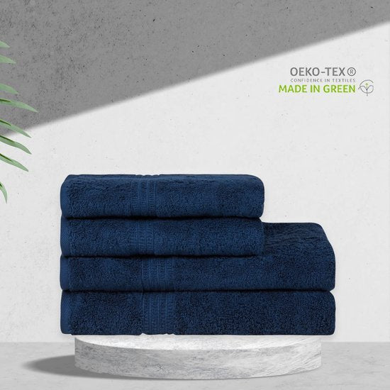 Biologische katoenen handdoekenset, 2 badhanddoeken 70 x 140 cm, 2 x handdoeken 50 x 100 cm, zacht, absorberend, 100% Turks katoen, (Deep Sea Blue)