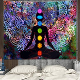 Mandala wandtapijt, kleurrijk mandala wandtapijt, zeven chakra wandtapijt, kleurrijk wandtapijt, met installatiekit, voor slaapkamer, woonkamer, slaapzaal, studio kamerdecoratie