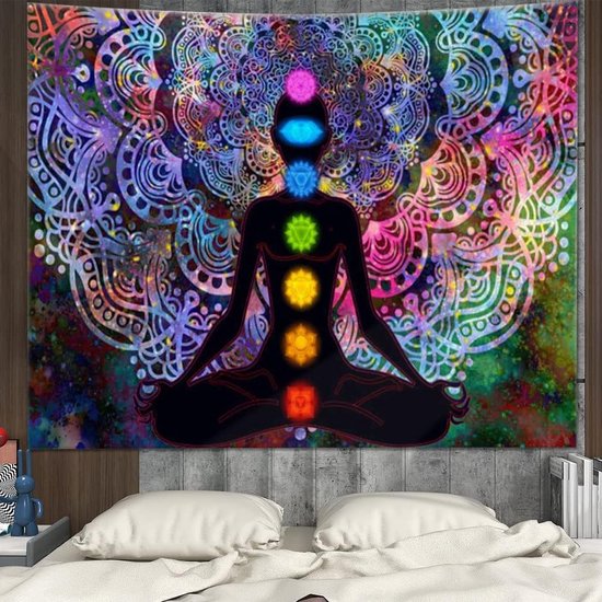 Mandala wandtapijt, kleurrijk mandala wandtapijt, zeven chakra wandtapijt, kleurrijk wandtapijt, met installatiekit, voor slaapkamer, woonkamer, slaapzaal, studio kamerdecoratie