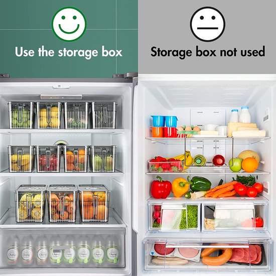Koelkastorganizer, 3-delige set, koelkastopbergdoos, stapelbaar met deksel en handvat, opbergsysteem voor koelkast, groenten en fruit voor keuken, koelkast, kasten, BPA-vrij