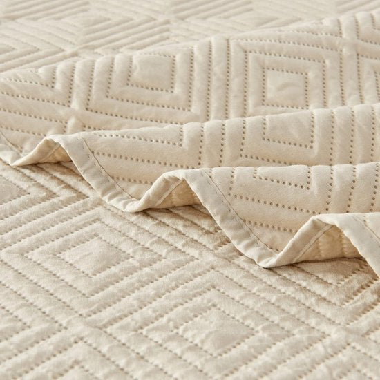 Sprei, bedsprei, 220 x 240 cm, beige, sprei gemaakt van microvezel, bedsprei, set met 2 kussenslopen van 50 x 75 cm.