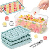 Mini-ijsblokjesvorm, ronde ijsblokjesvorm met deksel, 1 x 99 stuks kleine ijsblokjes, ijsblokjeshouder, ijsblokjesvorm met ijshouder en ijstang voor bier, cocktails, whisky, koffie, blauw