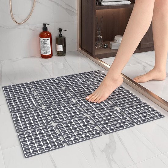 Douchemat antislip - 60 x 60 cm antislipmat voor de douche, badmat antislip, schimmelbestendig en machinewasbaar, antislip douchemat vierkant, BPA-vrij en latexvrij, grijs