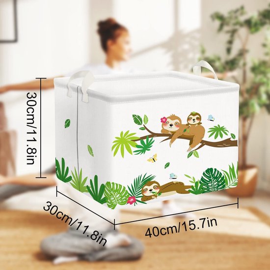 Cute Sloth Animals Storage Basket Children Waterproof Rectangular Fabric Shelf Baskets White Clothes Toy Kids Storage Box 40 x 30 x 30 cm