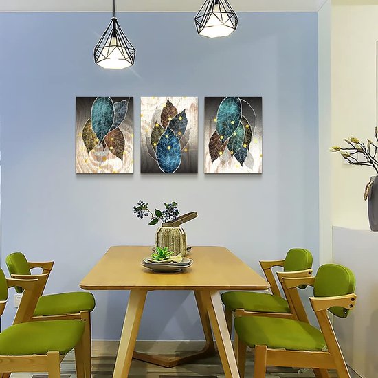 Canvas Foto's Café Bibliotheek Kleurrijke Bladeren Muurfoto's Woonkamer Schilderij Natuur Plant Stijl Prints Kantoor Keuken Badkamer Slaapkamer Kunstdrukken, 30 cm x 40 cm x 3 stuks