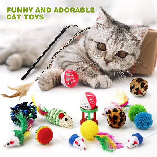 Kattenspeelgoed, 21 stuks, kattenspeelgoedset met kattentunnel, ballen, springspeelgoed, pluche speelgoed, speelgoedmuizen, teaser voor kitty, konijnen, puppy's
