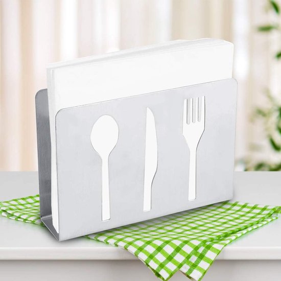 Servethouder voor de tafel, zilverkleurige rechtopstaande zakdoekdispenser, moderne tafeldecoratie, servethouder
