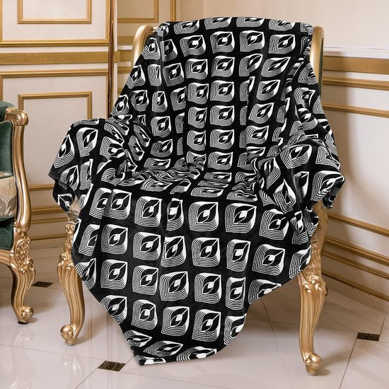 Marokkaanse lotusblauwe fleece deken voor op de bank, licht, zacht, gezellig deken om het hele jaar door te loungen.