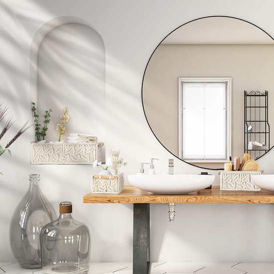 Set van 3 macramé opbergmanden, handgemaakte mand, badkameropslag met handvat, plank, kast, organizer, boho-decoratie voor badkamer, slaapkamer, woonkamer, ivoor