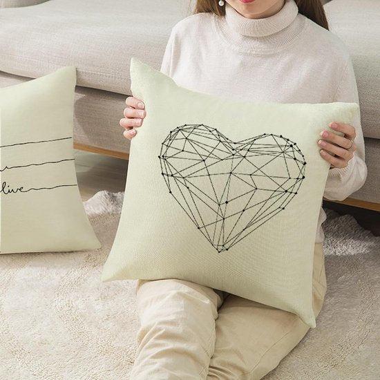 Kussenslopen 4 stuks 40x40 linnen mix kussensloop hart bankkussenovertrek set "Love Laugh Live" kussenhoezen crème decoratief kussen