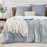 Fluffy Bed Linen 200 x 200 cm Grey - Winter Duvet Cover Fleece with 2 Pillowcases 80 x 80 cm, Warm Bedding Sets with Zip, Cuddly Waffle Pique Winter Bed Linen for Double Bed