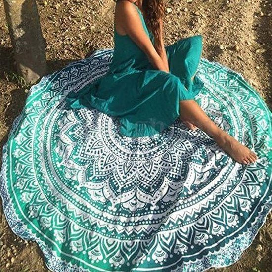 Roundie Indiase mandala, rond, strandlaken, sprei, picnic, wandtapijt, hippie, boho, zigeuner, katoen, tafelkleed, 177,8 cm