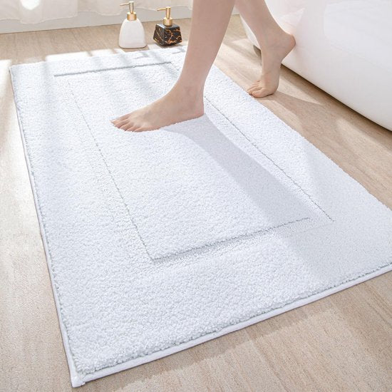 Badkamertapijt 60 x 110 cm, badmat antislip wasbare zachte badmat, microvezel absorberende badmat, badmatten voor badkuip, doucheruimte en badkamer - wit