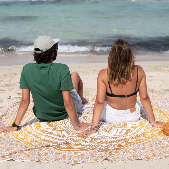 Mandaladoek multifunctioneel - pareo/strandlaken XXL, dun en zandafstotend, grote stranddeken, zandvrij, zanddoorlatend of picknickdeken XXL voor kamperen en yoga - bruin 210x230cm