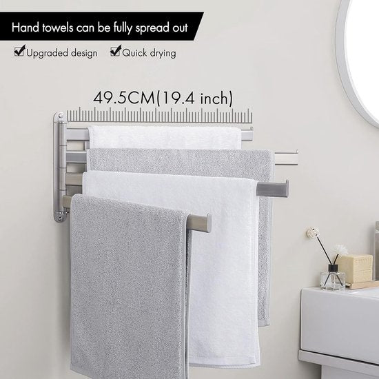 Swivelling Towel Rail 4 Arms Bathroom Stainless Steel Bath Towel Holder 50 cm 180° Rotation Brushed A2104S4L50-2