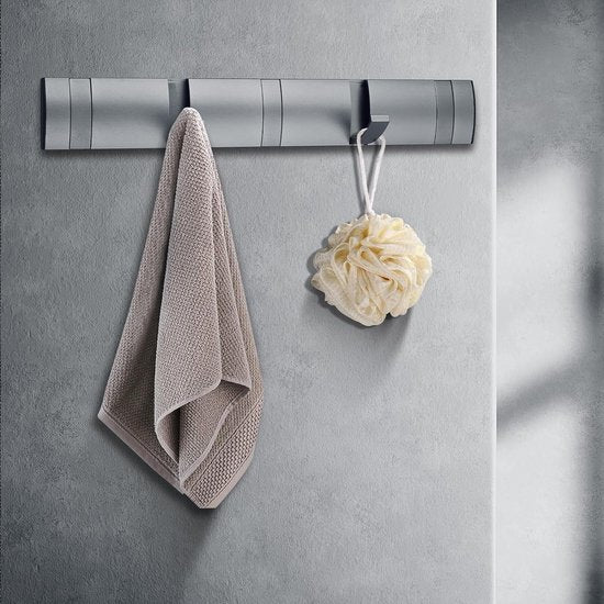 Kapstokhaak met 5 beweegbare haken, moderne kapstokhaakwand voor slaapkamer, badkamer, keuken, kapstok voor jassen, jassen, sjaals, handtassen en meer, grijs